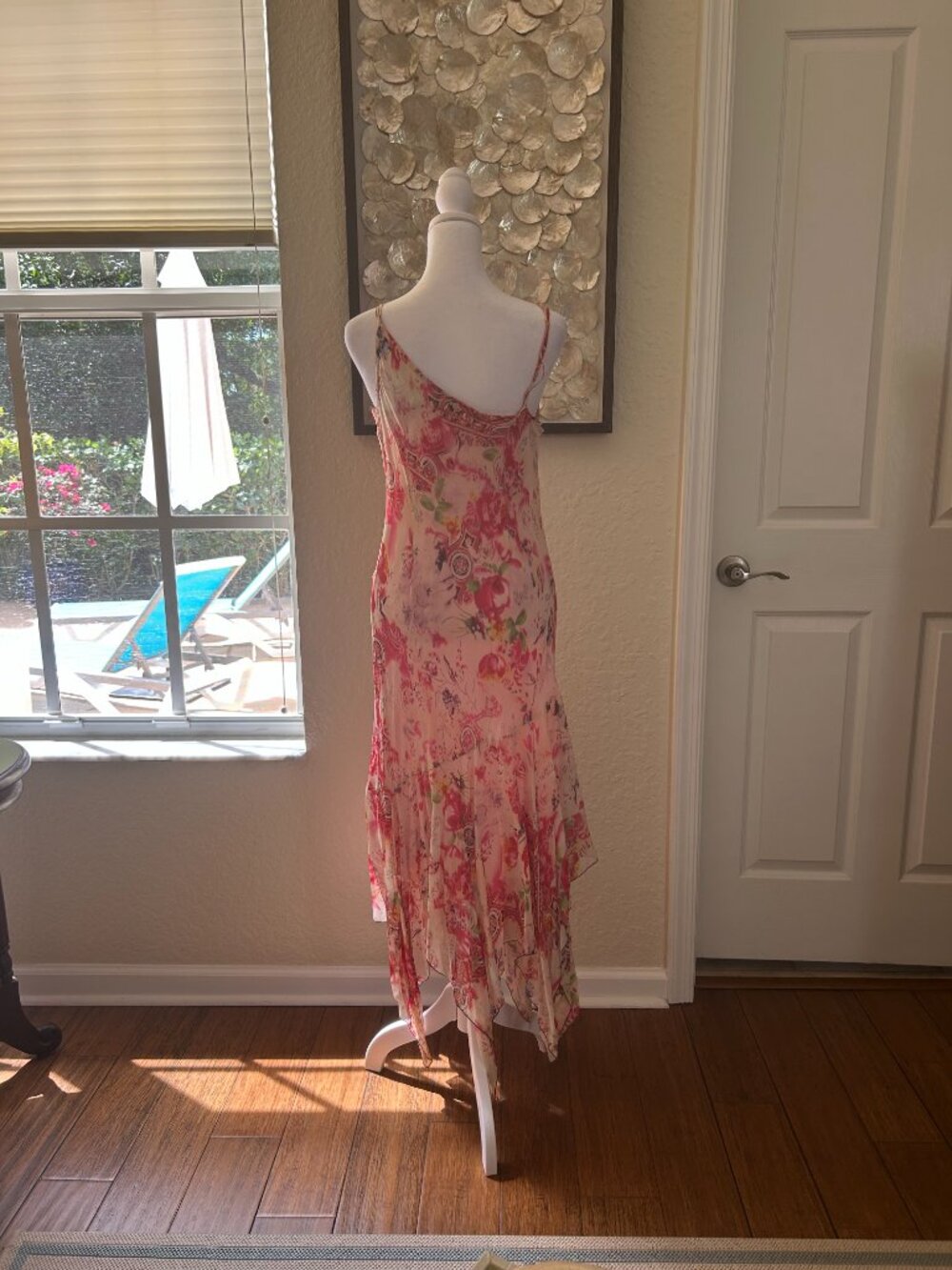 Vintage Lapis Silk Pink Floral Slip Dress - Picture 6 of 7